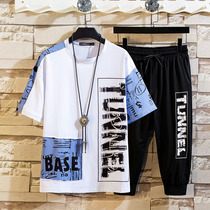 Big boy summer dress male 13 middle child short sleeve cotton 12-15 year old coat loose version large thin summer T-shirt set