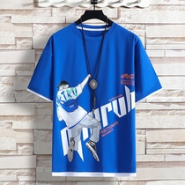 Boys summer loaded pure cotton short sleeve T-shirt 12 loose 13 CUHK Tong Sport clothes 12-15 years old Fat boy Sweat-shirt 16