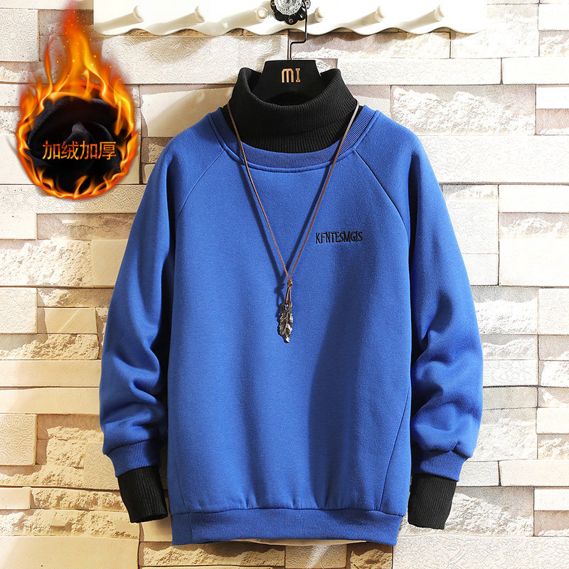 Boys' sweater 2021 autumn and winter new style plus velvet thickening middle and big boy's foreign style 12-15 years old junior high school students high collar bottoming