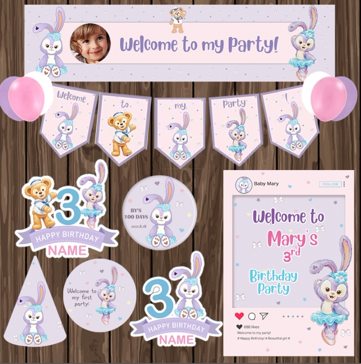 Dream Pink Purple Star Della Female Baby 100 Days Catch Birthday Party Dress With Dessert Table Arrangement Custom Universal