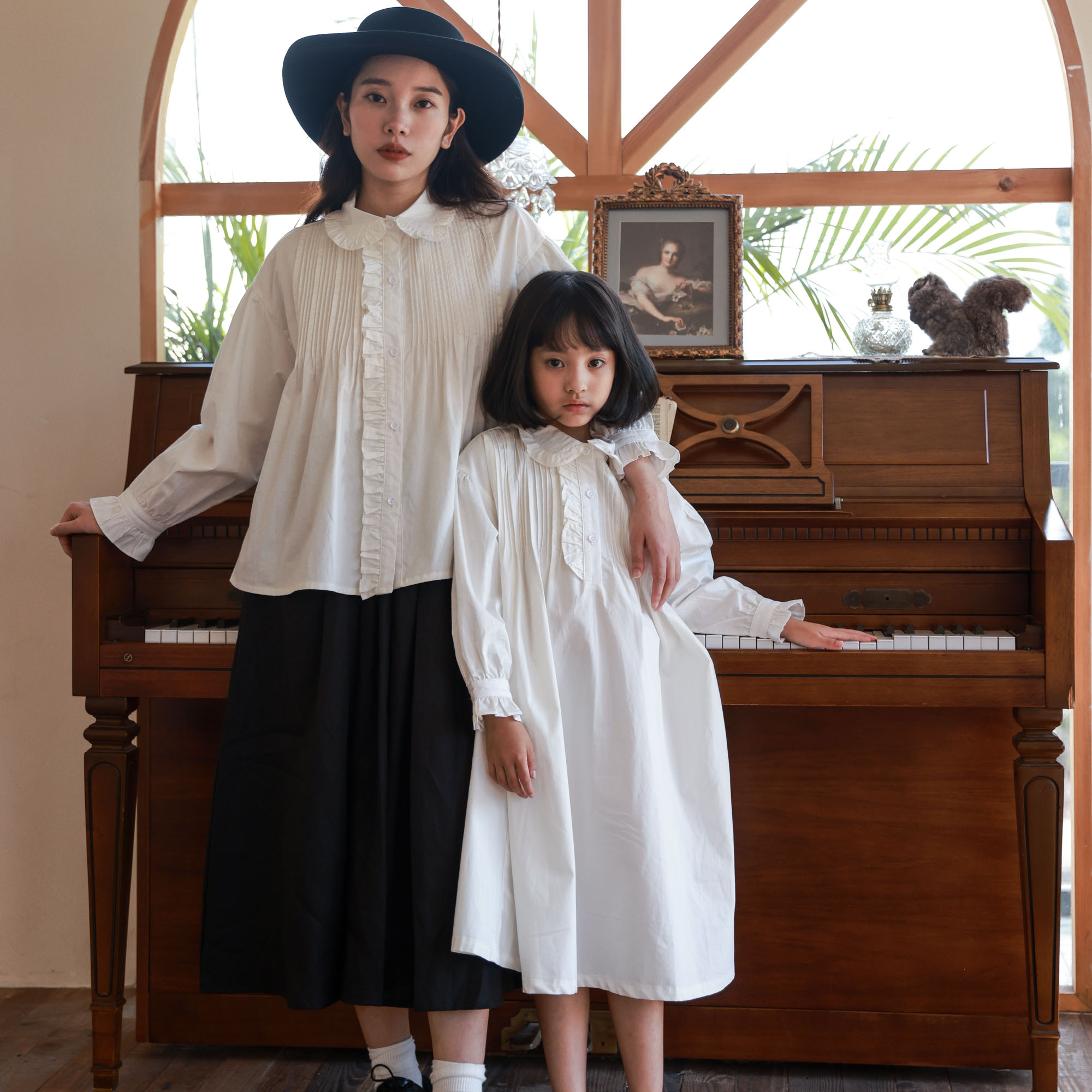 the tree Japanese lace pleated cotton shirt dress women's clothing girls' clothing parent-child long-sleeved spring and autumn