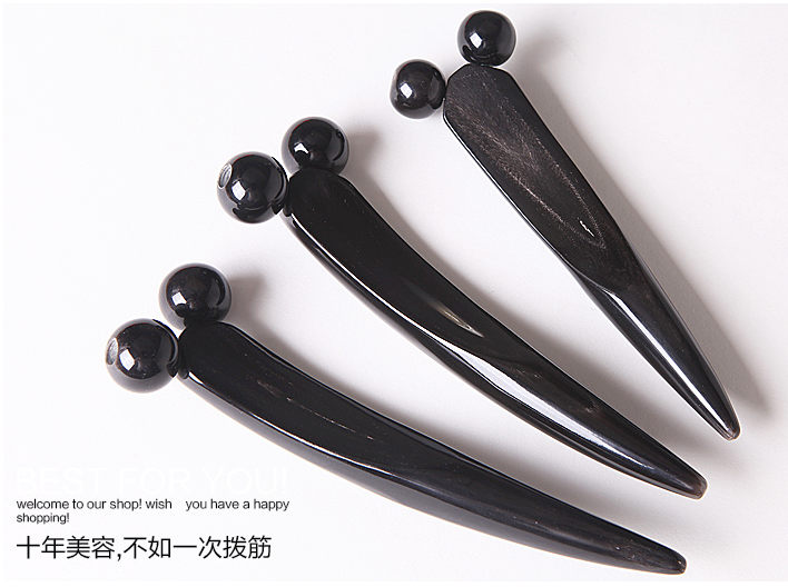 天然黑水牛角按摩车滚轮点穴棒牛角尖拨筋棒脸部按摩器