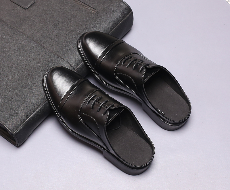 New Men's Leather Slippers Casual Office Leather Shoes Fitting Room Photography Leather Slippers Pu Fashion Shoes 