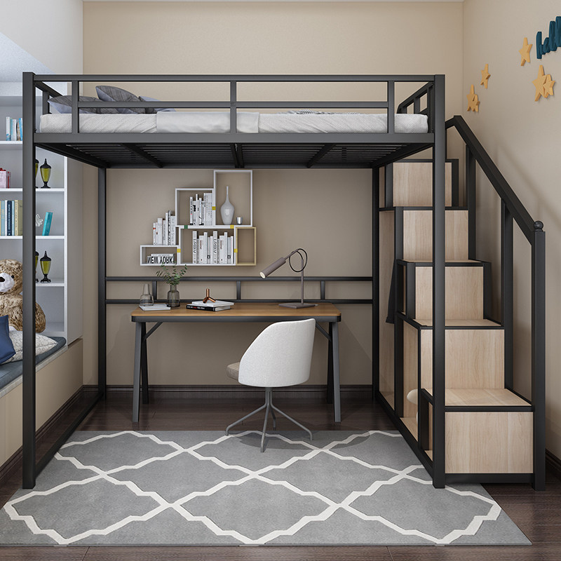 Nordic Iron Arch High Bed Space Loft Bed Small House Dormitory Apartment Room Bed in Bed