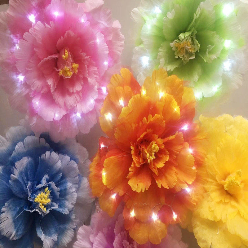 Luminous peony flower umbrella dance stage performance props LED fluorescent handmade gala opening performance hand to take flowers