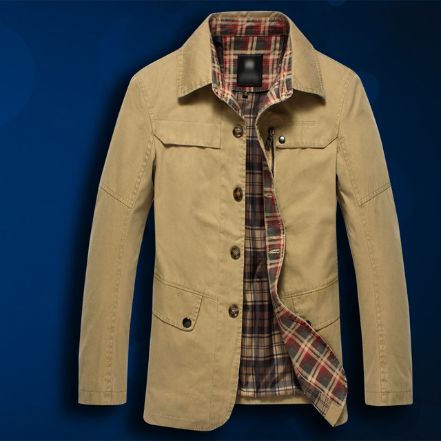 Middle-aged autumn and winter lapel pure cotton and fleece jacket