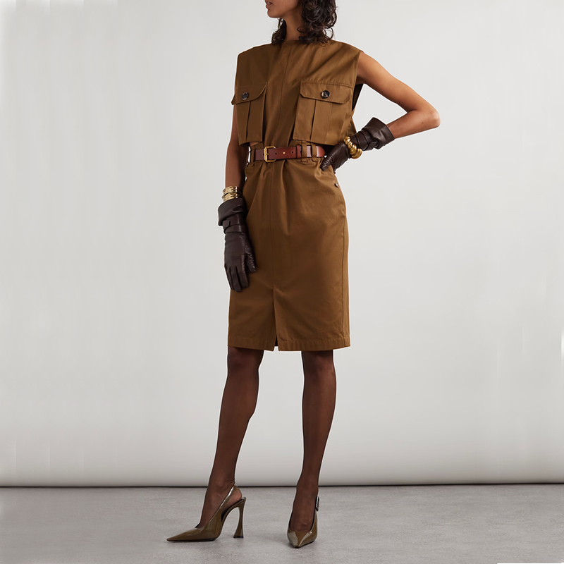2026 Spring/Summer New Product Yangshulin Style Hollow Out Dress Women's Mid-Length High-End Workwear Cotton Sleeveless Dress
