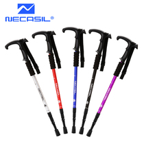 Outdoor climbing stick aluminum alloy ultra-light four-section T-handle cane for the elderly crutch climbing retractable climbing stick shock absorption