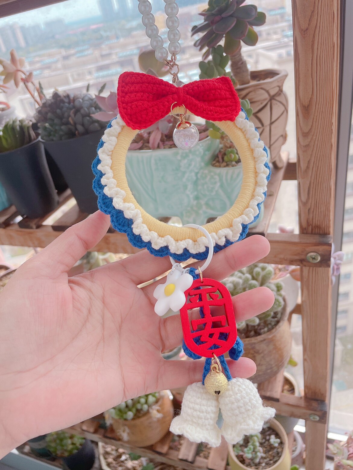 Sweet wind Snow White car hanging handmade wool weaving with pendant finished product