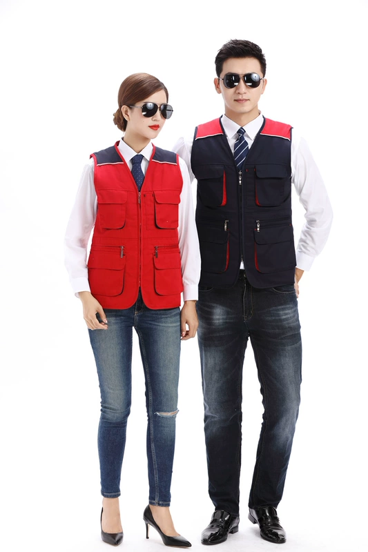 Áo vest công sở tùy chỉnh ngoài trời nhiếp ảnh gia đám cưới bông nhà máy tự động sửa chữa dày vest vest nam và nữ ao ba lo nam