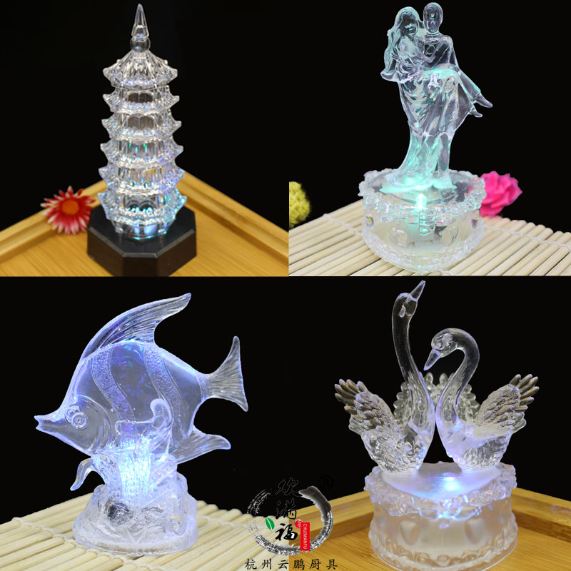 Seven Colors Acrylic Pagoda Hotel Dish decoration Swaying Disc Sashimi Body Decoration Luminous Fiber Ice Sculpture Light Creative Disc Accessories