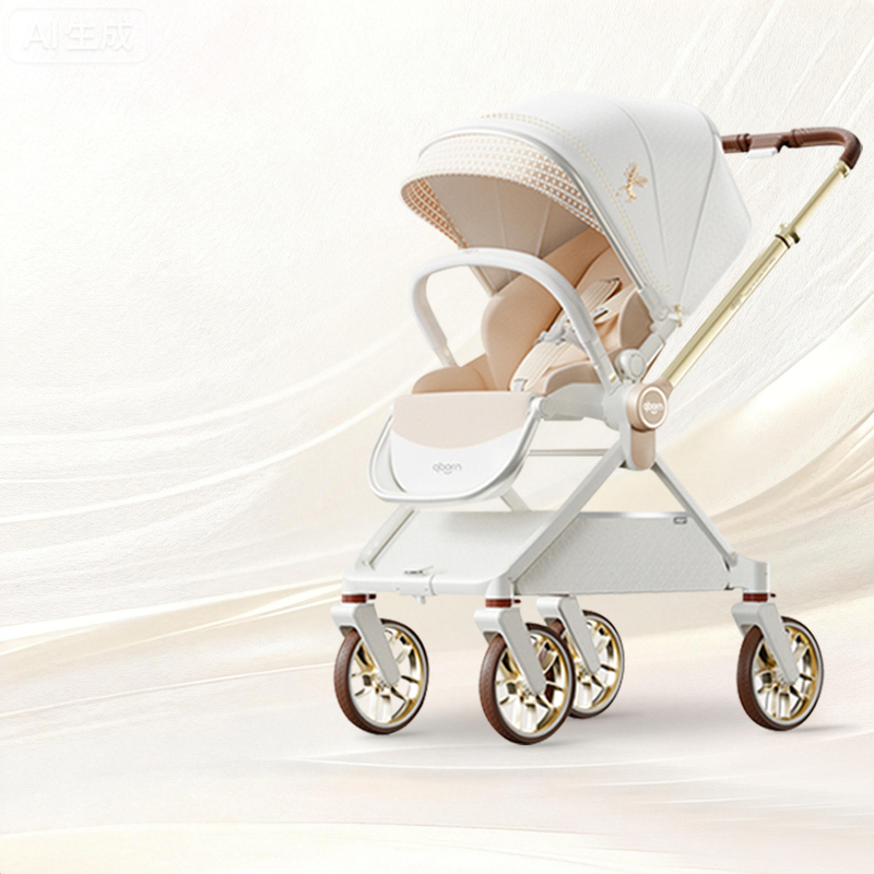 Qborn White Deer Newborn Baby Stroller High-View Two-Way Foldable Lightweight Shock-Absorbing Stroller