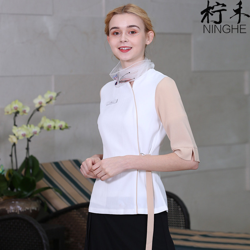 Lemon wo high-end beautician work clothes female 2021 summer new foot therapist embroidery division work clothes foot bath technician clothes