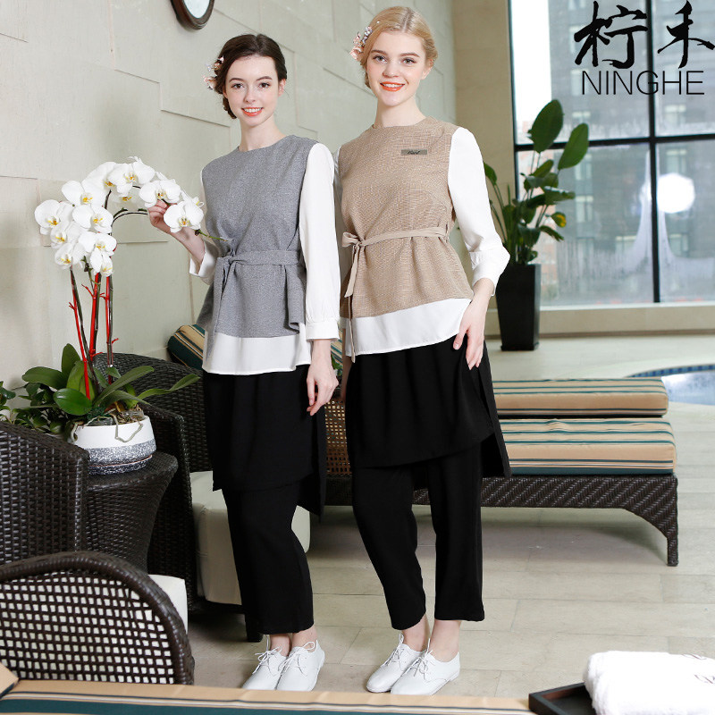 Lemon Wo high-end beautician work clothes summer new 2021 work clothes women's work clothes foot bath pattern embroidery manicurist clothing