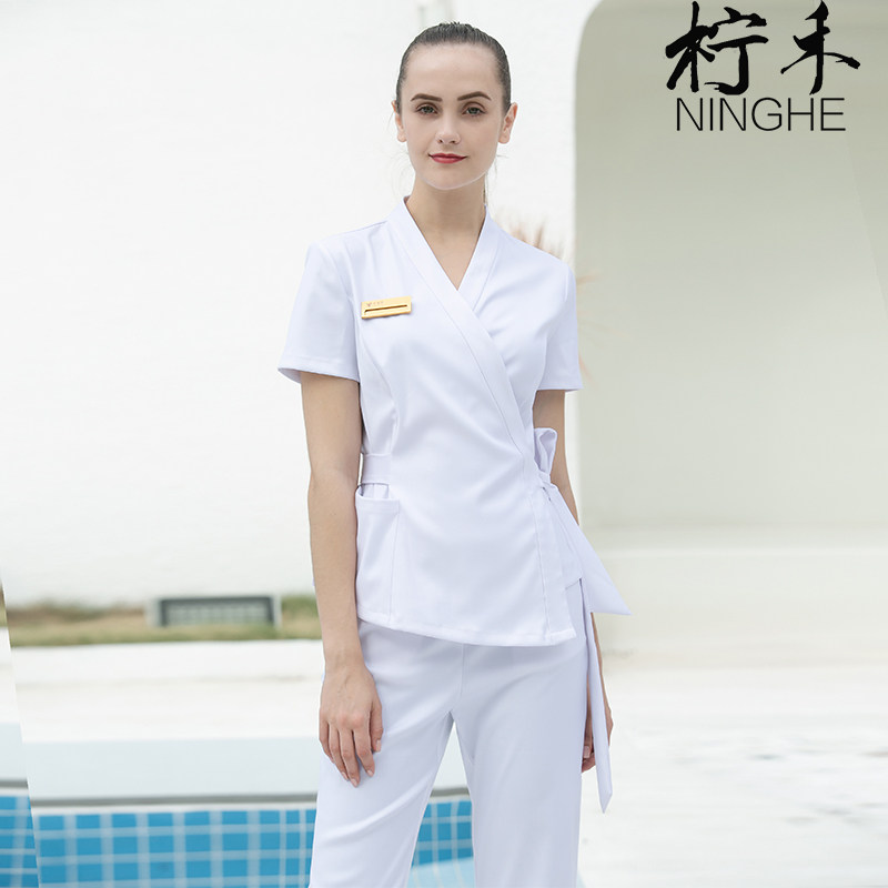 Lemon Grain High-end Beauty Salon Workwear Women Health Museum Technician Wear overalls Beauty Division Costume Short Sleeve Worksuit Suit