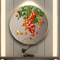 Lychee modern new Chinese style entrance decoration painting Living room office round hanging painting Dining room hand-painted mural oil painting