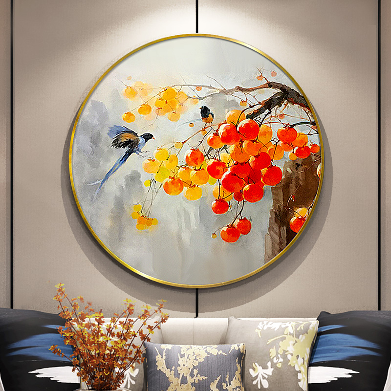 Pure hand-painted oil painting new Chinese entryway decorative painting modern living room office round everything as expected hanging painting study