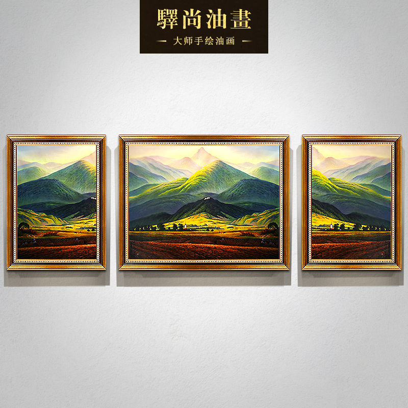 Hand Painted Giant Mountain Oil Painting Eu Style Living Room Decoration Painting Hung Painting Brief Eu Sofa Background Wall Triple Painting Landscape Painting