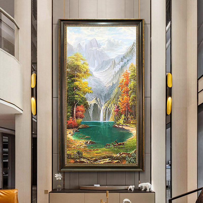 European hand-painted landscape oil painting Vertical version of the entrance decorative painting American living room corridor corridor landscape mural Cornucopia