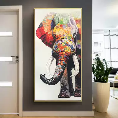 Modern simple entrance decorative painting Pure hand-painted oil painting Into the home aisle hanging painting Elephant mural living room vertical version European style