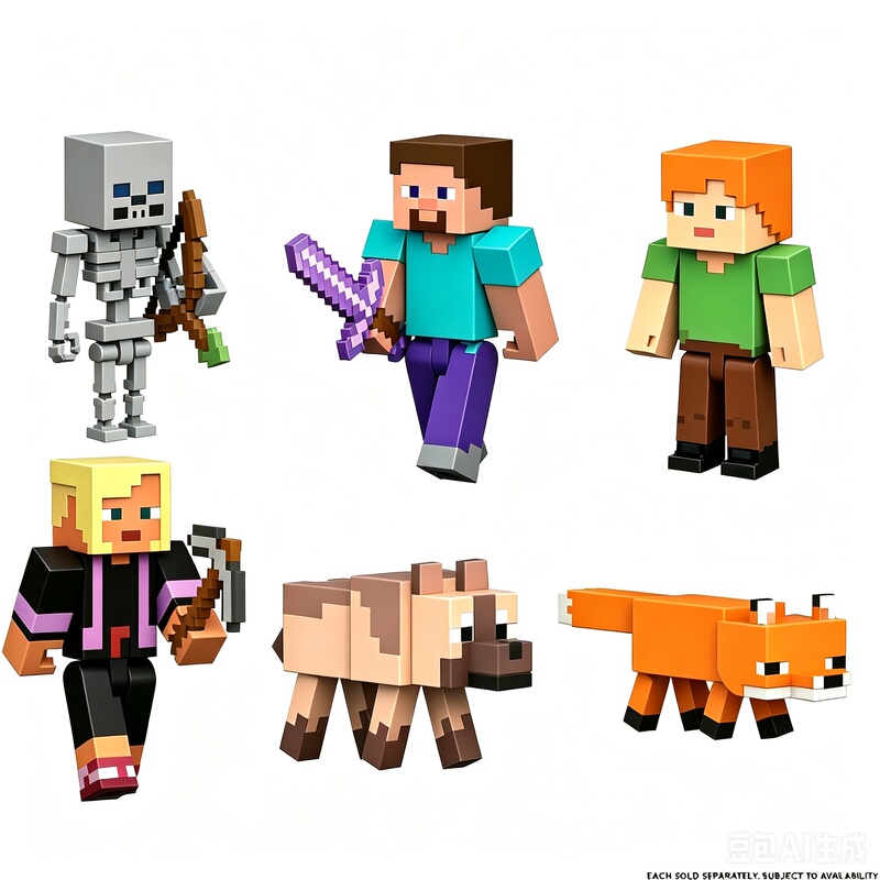 Mattel Minecraft Game Character Minifigures Movable Figures Skeleton Piglin Steve Fox