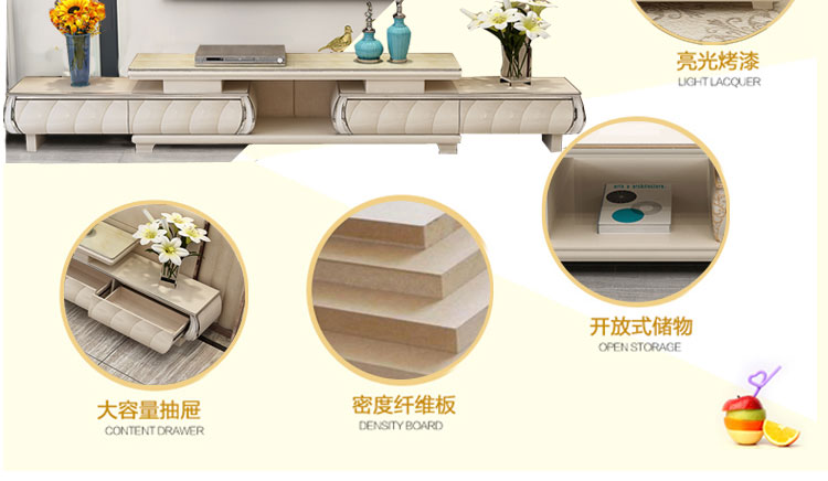 Tối giản hiện đại kết hợp phòng khách bàn cà phê tủ TV của các đơn vị kích thước tủ kính có thể thu bằng đá cẩm thạch màu be - Buồng tủ quần áo cửa lùa