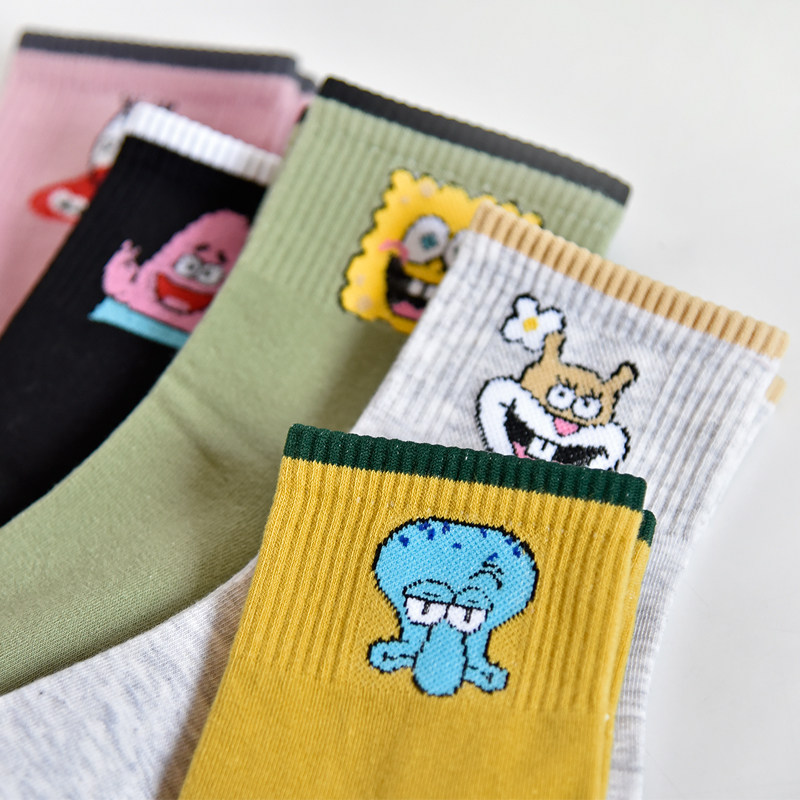 ins tide socks women's tube socks summer thin pure cotton Korean college style cute student cartoon funny stockings
