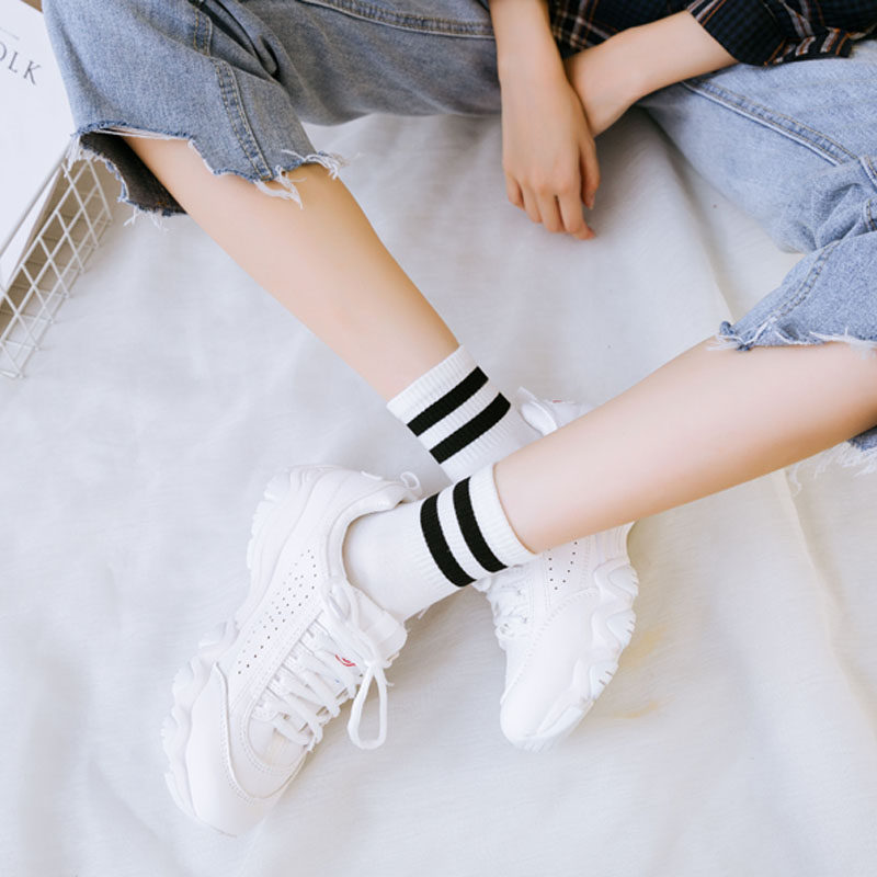 Socks women's tube socks Pure cotton Korean version of the college style cute Japanese wild students two bars ins tide street sports