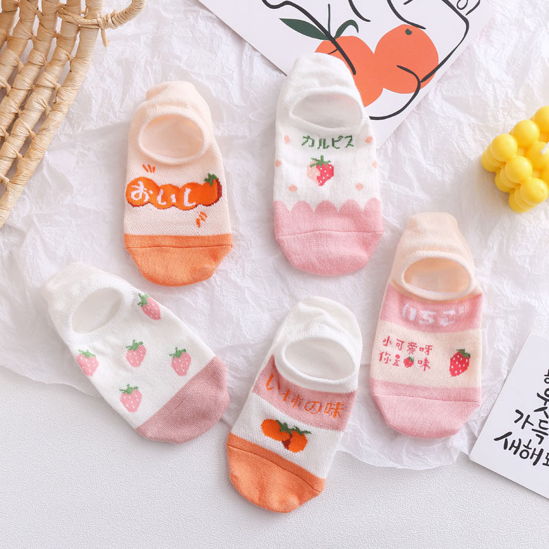 Japanese sweet fruit socks children shallow mouth ins tide summer thin style girls invisible boat socks Korea cute cartoon