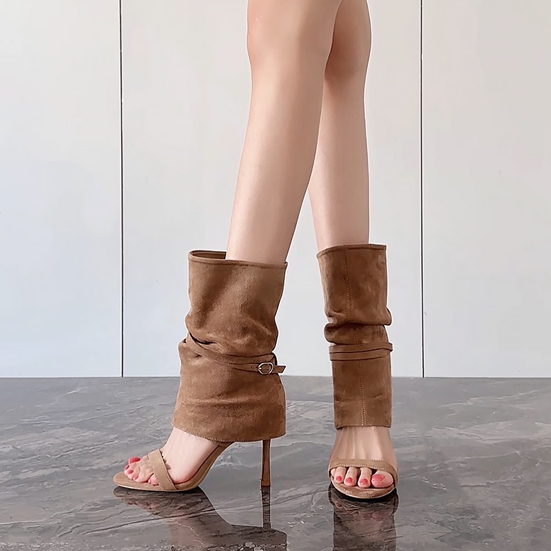 Dilimidi High-End Open-Toe Heeled Sandals Paired with Skirts, New Retro Stiletto Ankle Boots, Bootie Boots