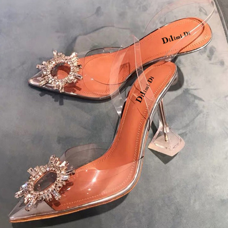 Dilimidi Peep-Toe Sandals for Women 2026 New Trendy Transparent Crystal Stiletto Pointed High Heels for Women Summer