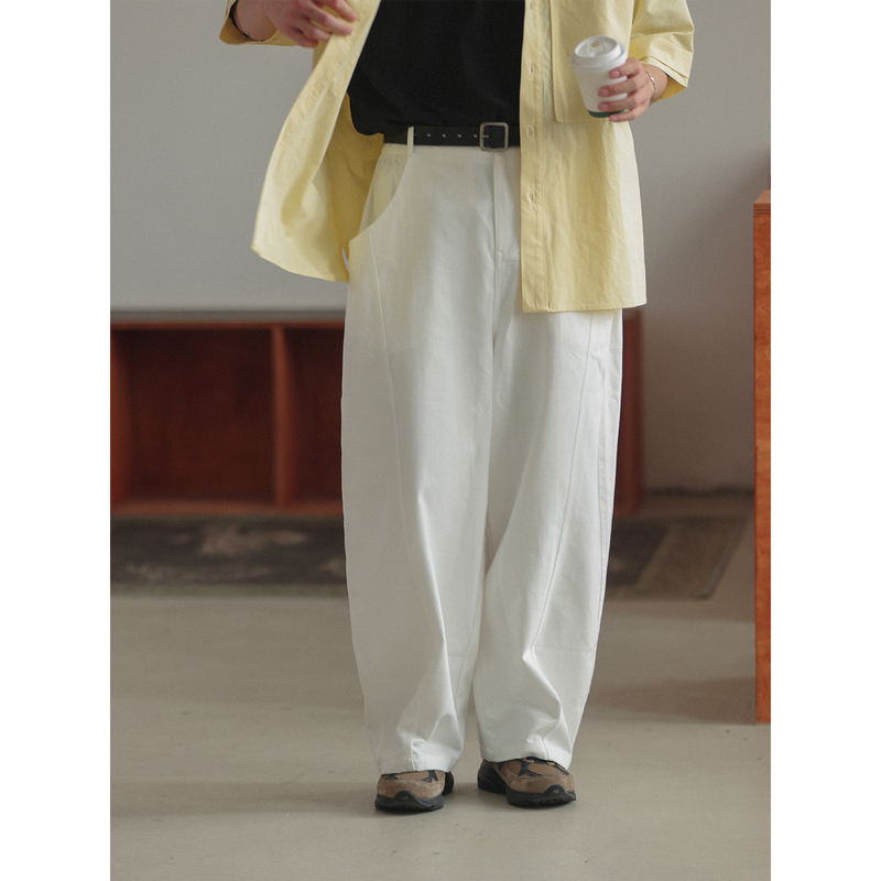Noears Summer Retro White Loose-Fitting Jeans Japanese Cityboy Couple Workwear Scimitar Pants