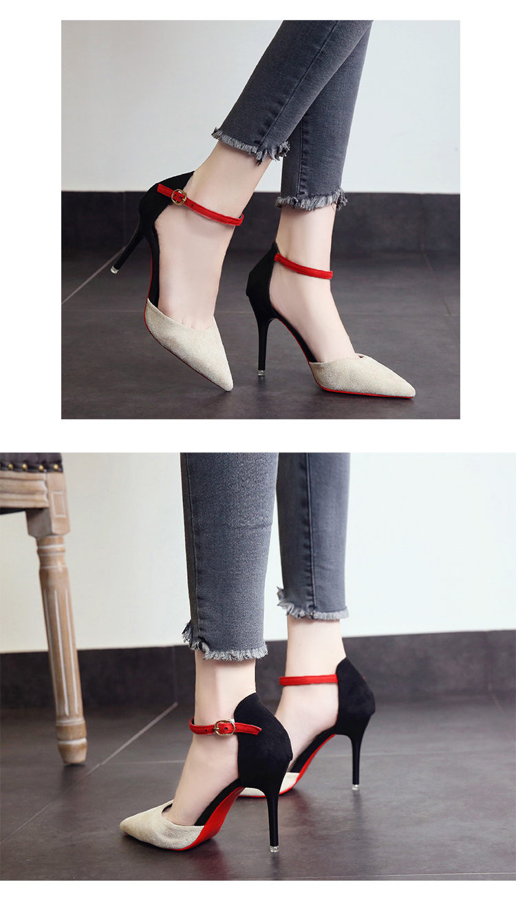 New side air cao gót nữ sandal khóa từ của cô gái với giày cao gót nhọn màu gợi cảm phù hợp với giày nữ rỗng dép lv chính hãng