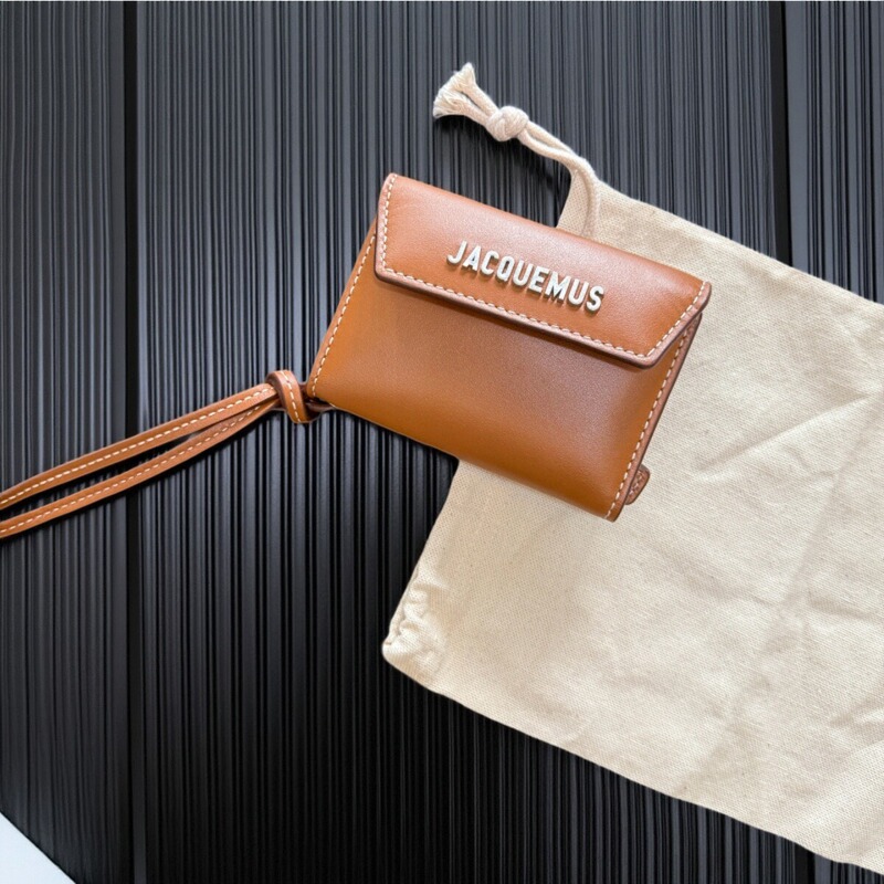 French Niche Design, Simple Texture, Jacquemus Lanyard Small Card Holder, Casual and Versatile Neck-Hanging Coin Purse