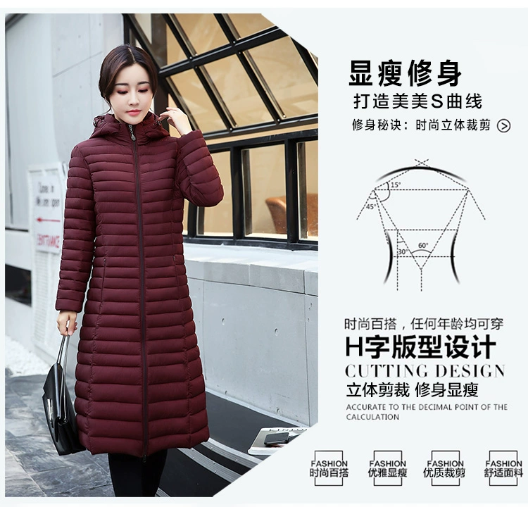 Áo khoác cotton chống mùa cho nữ dài và nhẹ, mỏng Phiên bản Hàn Quốc của áo khoác cotton trùm đầu xuống áo khoác cotton trung tính cho mẹ