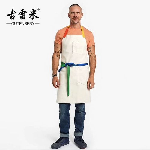 古雷米 Кофейный хлопковый фартук для работы, в британском стиле, делается под заказ, с печатью вашего логотипа