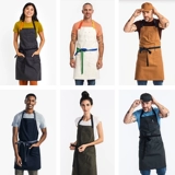 古雷米 Кофейный хлопковый фартук для работы, в британском стиле, делается под заказ, с печатью вашего логотипа