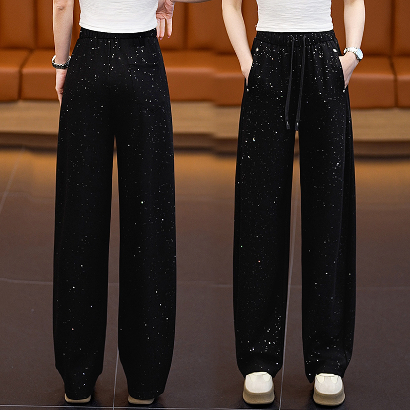 Starry and Sparkling Wide-Leg Pants with Rhinestones for Women, Spring/Summer 2026 New High-Waisted Loose Slimming Casual Pants