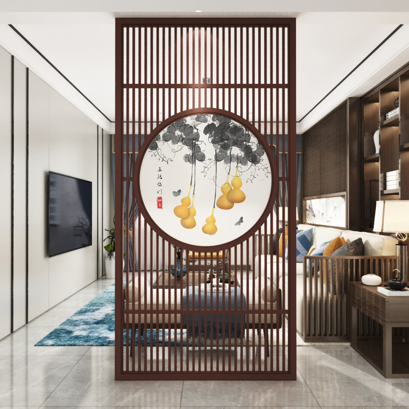 New Chinese custom solid wood screen partition wall living room entrance into the house Xuanguan Hotel Decorative Fence Zen-style Landscapes Screen