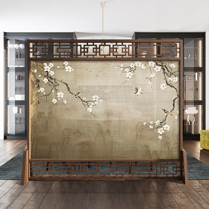 Custom Screen Partition Wall Decoration Living Room Genguan Bedroom Office Hotel New Chinese Solid Wood Hollowed-out Seat Screen
