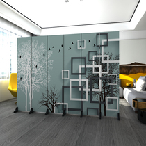 Custom screen partition wall Retro retro bar restaurant hotel private room fabric double-sided occlusion folding and moving