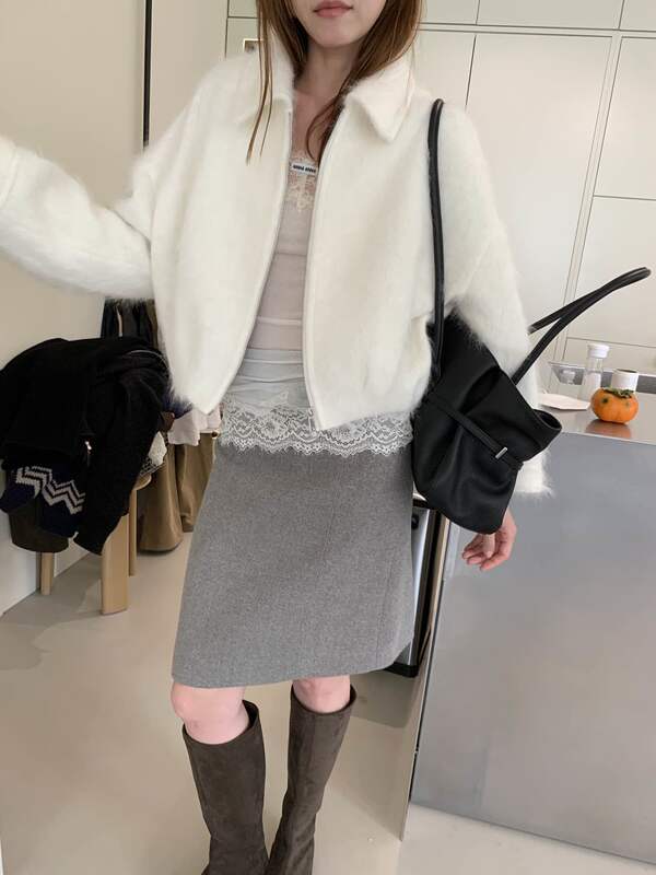 26 Autumn/Winter Nano Authentic Exclusive Rabbit Fur Brushed Long Fur Lapel Short Coat Jacket Style Outerwear