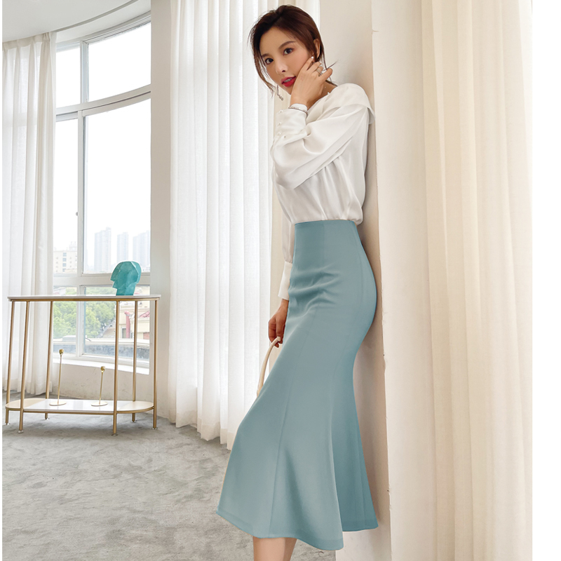 March Rose/Early Spring Long Fishtail Skirt for Women, Summer Blue High-End Elegant Hip-Hugging Skirt with High Waist March Rose/Early Spring Long Fishtail Skirt for Women, Summer Blue High-End Elegant Hip-Hugging Skirt with High Waist