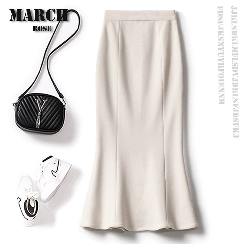 March rose bag hip fish tail dress children spring autumn high waist display slim fur black white autumn and winter half body long skirt-Taobao