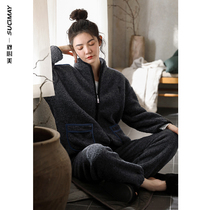 Lamb cashmere pajamas womens autumn and winter Padded cashmere new warm coral velvet home wear suit