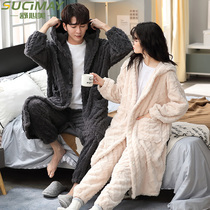 2021 new couple pajamas a pair of autumn and winter coral velvet womens flannel mens robe home clothing set