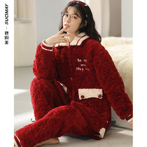 Pajamas women 2021 new winter Arctic Velvet cotton thickened plus velvet home clothing autumn and winter coral velvet set