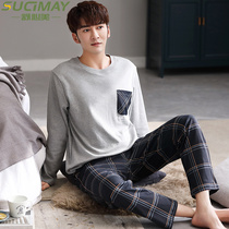 Pajamas men autumn cotton long sleeve cotton home Clothing Spring and Autumn men mens thin youth suit autumn and winter