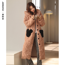 Nightgown women autumn and winter coral velvet three-layer cotton thickened pajamas Birds Nest velvet warm home clothing bathrobe