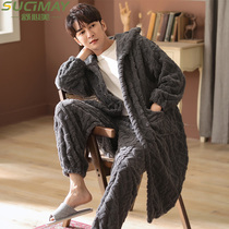 Mens suits autumn and winter padded velvet coral velvet winter flannel pajamas long bathrobe home wear